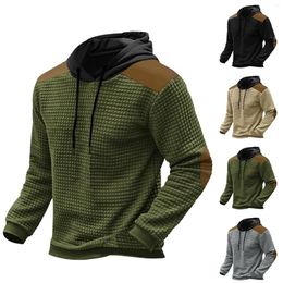 Men's Hoodies Colorblocked Plaid Long Sleeve Hoodie Hooded Sweatshirt Top Outdoor Mens Medium Sweatshirts Full Zip