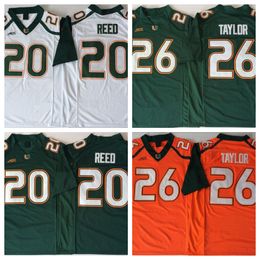 College 20 REED 26 TAYLOR Miami Hurricanes football Jersey Stitched WHITE GREEN ORANGE MENS JERSYES