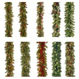 Decorative Flowers 1.8m Christmas Vine Garland Wreath Xmas Pine Tree Rattan Decor Red Berry Use For Festival Garden Home Decoration