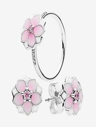 Pink flower Cute Jewelry sets Ring and Stud Earring with Original box for p 925 Sterling Silver Rings Earrings set for Women Girls3743169