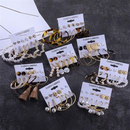 Boho Gold Tassel Big Pearl Dangle Earrings Set For Women Statement Vintage Geometric Acrylic Drop Earings Fashion Jewelry 2020327v