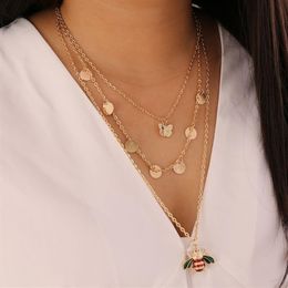 Fashion Women Necklaces Set Butterfly Bee Crystal Wafer Pendant Clavicle Chain Multilayer Gold Necklace Birthday Party Jewelry315a