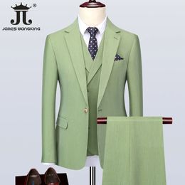 Ethnic Clothing Jacket Vest Pants S 5XL Luxurious Men s Green Business Suit 3Pcs Prom Banquet Party Groom Wedding Dress Solid Colour 231213