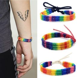 Charm Bracelets 10Pc Rainbow LOVE Pride Bracelet Handmade Braided Friendship String Gay & Lesbian Adjustable Size Lover Jewelry260U