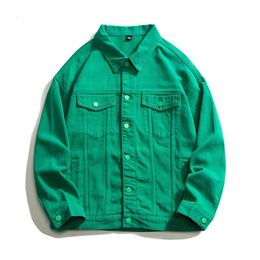 Men's Jackets Lapel Men's Green White Denim Jacket Baggy Casual Trend Street Hip Hop Oversized Jean Coat Blue White Green Black 5xl 231212