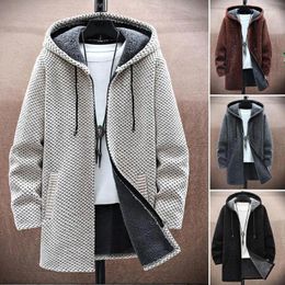 Men's Suits Stylish Men Sweater Mid-Length Hooded Hood Pockets Knitting Jacket Coldproof