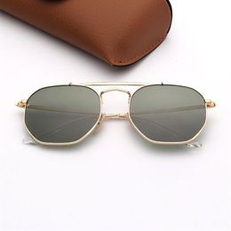 Fashion Mens Sunglasses Double Leather Hexagonal Sun With Eyeware Woman Lunettes Frame Pink Mirror Lenses Case Gold De Soleil Glas328q