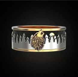 Dark Forest Wolf Howling Carved Pattern Ring Gold Colour Punk Viking Men039s Carbonised Ring Jewellery Party Anniversary Gift4854596