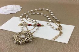 2020 Brand Fashion Jewelry Women Vintage Pearls Chain Big Flower Pendants Red Crystal Necklace Party Fine Fashion Jewelry9604436