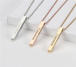 Four Sides Engraving Personalised Square Bar Custom Name Necklace Stainless Steel Pendant Necklace WomenMen Gift4430027