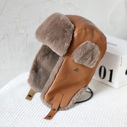 Trapper Hats Winter Bomber Hat For Women Men Windproof PU Leather Russian Ushanka Warm Earflap Cap Snow Ski Balaclava Caps 231213