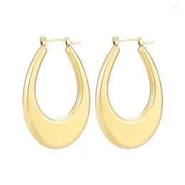 Hoop Earrings Oval Lower Flat Minimalist Stainless Steel For Teen Girls Jewellery 2024 Trend