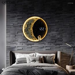 Wall Lamps Modern Astronaut Clock Creative Bedroom LightsLiving Room Decoration Space Man Light 18/24w