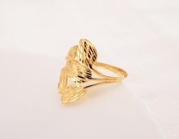 18 K Solid Fine Gold Filled Leaf Big Wide Ring Hollow Pattern Exaggeration Design Finger Advanced Sense Rings Women Girls Party2186914