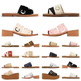 Slippers Sandals Womens Famous Mules Flat Woody Slides Black White Pink Beige Lace Canvas Sliders Summer Beach Shoes Cholees House Coach Sandels