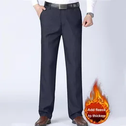 Men's Suits Men Suit Trousers Thick Plush Pants With Soft Pockets Mid Waist Closure Formal Business Style For Office Warmth