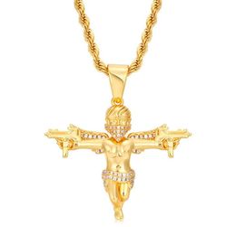 Personality Street Rapper Jewelry Gold Silver Colors CZ Gun Angle Pendant Necklace with 24inch Rope Chain Nice Gift2476129