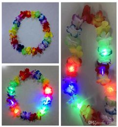 Wreath Glowing LED Light Up Hawaii Luau Party Flower Lei Fancy Dress Necklace Hula Garland Wreath Wedding Decor Party Supplies4111767