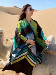 Scarves 2023 Knitting Elegant Women Scarf Winter Lady Striped Poncho Warm Female Thick Wrap Blanket Capa Para Mujer Pashmina Shawl