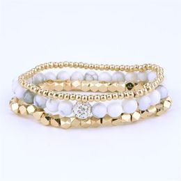 White Howlite Bead Bracelet Set Gold Strand Beaded Woman Sets BCSET2 Beaded Strands215o