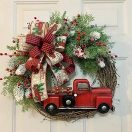 Decorative Flowers & Wreaths Christmas Wreath Artificial Plant Rattan Wall Decoration Red Truck Pumpkin Garland Door Hanging For H199t