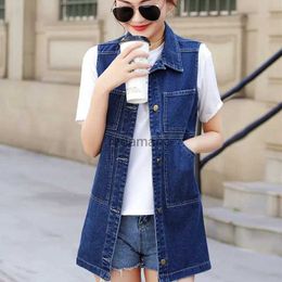 Women's Jackets 2023 Spring Autumn New Womens Long Denim Vest Coat S-6XL Korean loose Jeans Jackets Waistcoat Female Casual Sleeveless Outwear YQ231213