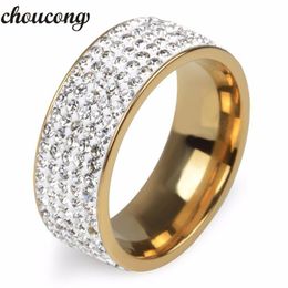 choucong Fashion Jewellery 5 Rows Crystal Cz Couple Band ring Stainless steel Finger Lover Engagement Wedding rings for Women men289Z