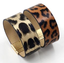 B2302 ZWPON PU Leather Leopard Cuff Bracelets Magnet Wide Animal Print Cheetah Magnetic Bangles Punk Jewelry Whole4630915