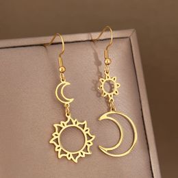 Charm Stainless Steel Earrings Bohemian Sun Moon Totem Pendant Senior Statement Temperament Dangle For Women Jewellery Gift 231212