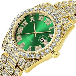 Wristwatches Diomond Man Watch Fashion Luxury Quartz Gold Diamond Watches Men Wrist Bling Hip Hop Two Tone Fully Iced Out Reloj Di188K