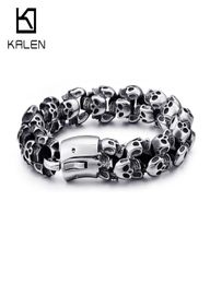 Kalen Large Stainless Steel Shiny Skull Charm Bracelets Men039s Bracelet Boy Punk Skeleton Fashion Jewellery Gift To Big Men5382385