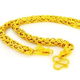 Imitation Yellow Gold Chain Necklace Men Dragon Head Grain Line Placer Golden Thailand Chains for Mens 60cm281D