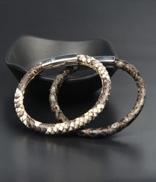 6mm Genuine Python Skin Bracelets Stainless Steel Leather Bracelet With Magnetic Buckle Claps Jewelry For Men Gift8899852