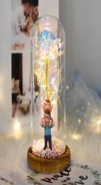 Decorative Flowers Wreaths 2021 LED Enchanted Galaxy Rose Eternal 24K Gold Foil Flower With Fairy String Lights In Dome Home Dec7277006