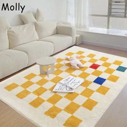 Bath Mats Plush Plaid Carpet for Living Room Fluffy Mat Bedroom Large Area Sofa Table Rug Children Play Anti slip Entry Floor 231213