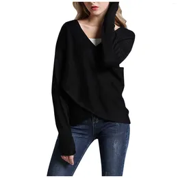 Women's Sweaters Casual Cross Loose Knitted Sweater Autumn And Winter Solid Colour Pullover Fashionable Street Style Pull Femme