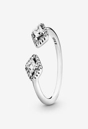 100% 925 Sterling Silver Square Sparkle Open Ring For Women Wedding Engagement Rings Fashion Jewelry Accessories3149032