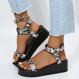 Sandals Ladies Fashion Summer Canvas Colourful Tie Dye Round Toe Wedge Platform Strapped Women Heels