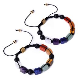 Charm Bracelets Healing Reiki Seven Chakras Stone Bracelet Women Men Braided Woven Energy Yoga Buddha Jewelry303H