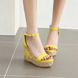 Sandals QPLYXCO Plus Size 33-46 Summer Yellow Pink Woman Shoes Weave Platform Wedges High Heels Espadrilles Women