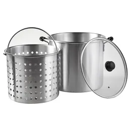 Double Boilers Aluminium 32 Quart Steamer Pot With 21 Basket And Glass Lid 2 Count