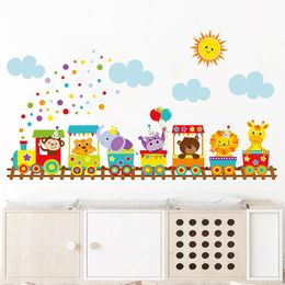 Cartoon Cute Animals Train Sun Clouds Wall Stickers for Kids Room Baby Nursery Room Wall Decals Home Decorative Stickers Decor