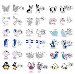 Authentic 925 Sterling Silver Earrings Insect Honey Bee Animal Dog Cat Stud Earrings for Women Girls Kids Fashion Jewellery Gift4621138