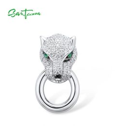 SANTUZZA Silver Pendant For Women Pure 925 Sterling Silver Shiny White Panther Green Black Spinel Delicate Party Fine Jewellery 21037981284