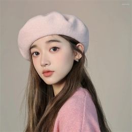 Berets 1pcs Women Wool Beret Hats Winter Thick French Hat Girls Solid Colour Autumn Caps For Flat Cap Felt