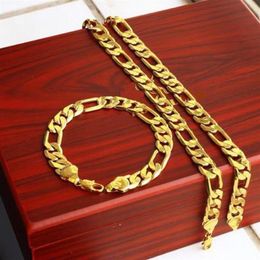 heavy 12MM 18K Yellow Solid Gold Filled Men's Bracelet Necklace 23 6 Chain Set Birthday Gift286I