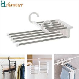 Hangers & Racks Multi-functional 5 In 1 Trouser Storage Rack Adjustable Pants Tie Shelf Closet Organiser Stainless Steel Clothes H273J