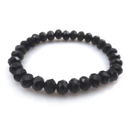 Black Colour 8mm Faceted Crystal Beaded Bracelet For Women Simple Style Stretchy Bracelets 20pcs lot 219U