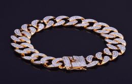 14mm Zircon Curb Cuban Link Bracelet Mens Hip Hop Jewelry Gold Thick Heavy Copper Material Iced Out Cz Chain 20cm New2437660