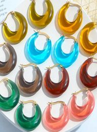 Hoop Huggie Colorful Acrylic Transparent Resin Irregular Metal Circle Earrings For Women Girls Party Summer Jewelry 20216177252